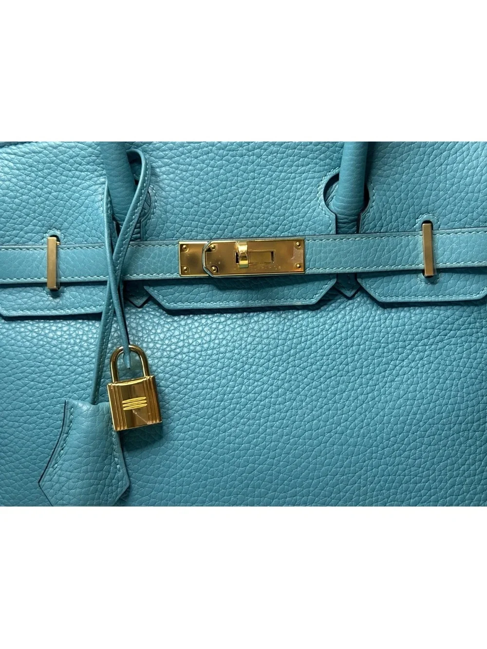 HERMES Birkin 30 Bleu Atoll Clemence Leather Gold Hardware Handbag